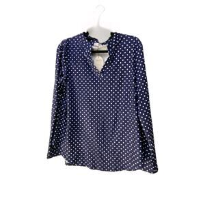 Halife Long Sleeve Navy Blue White Polka Dots Tops-XL
